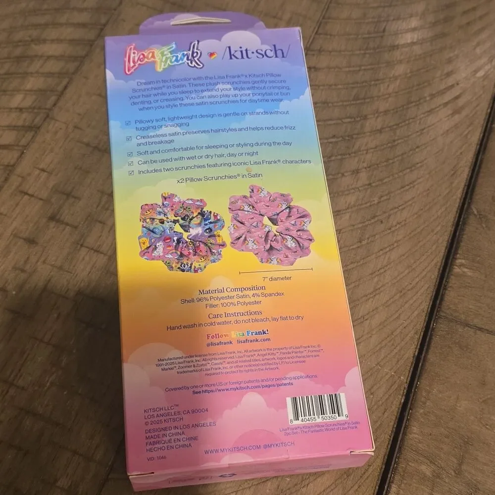 Lisa Frank Satin Pillow Hair Scrunchies 2 Pc Brand New **READ**